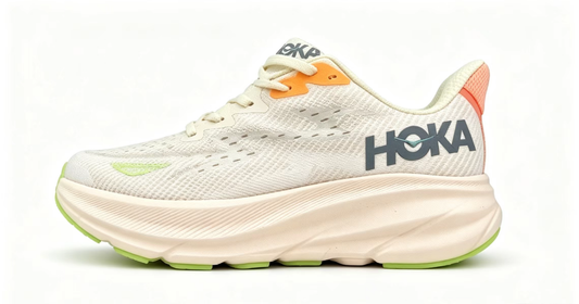 HOKA ONE ONE Clifton 9 – Beige & Green Running Shoes