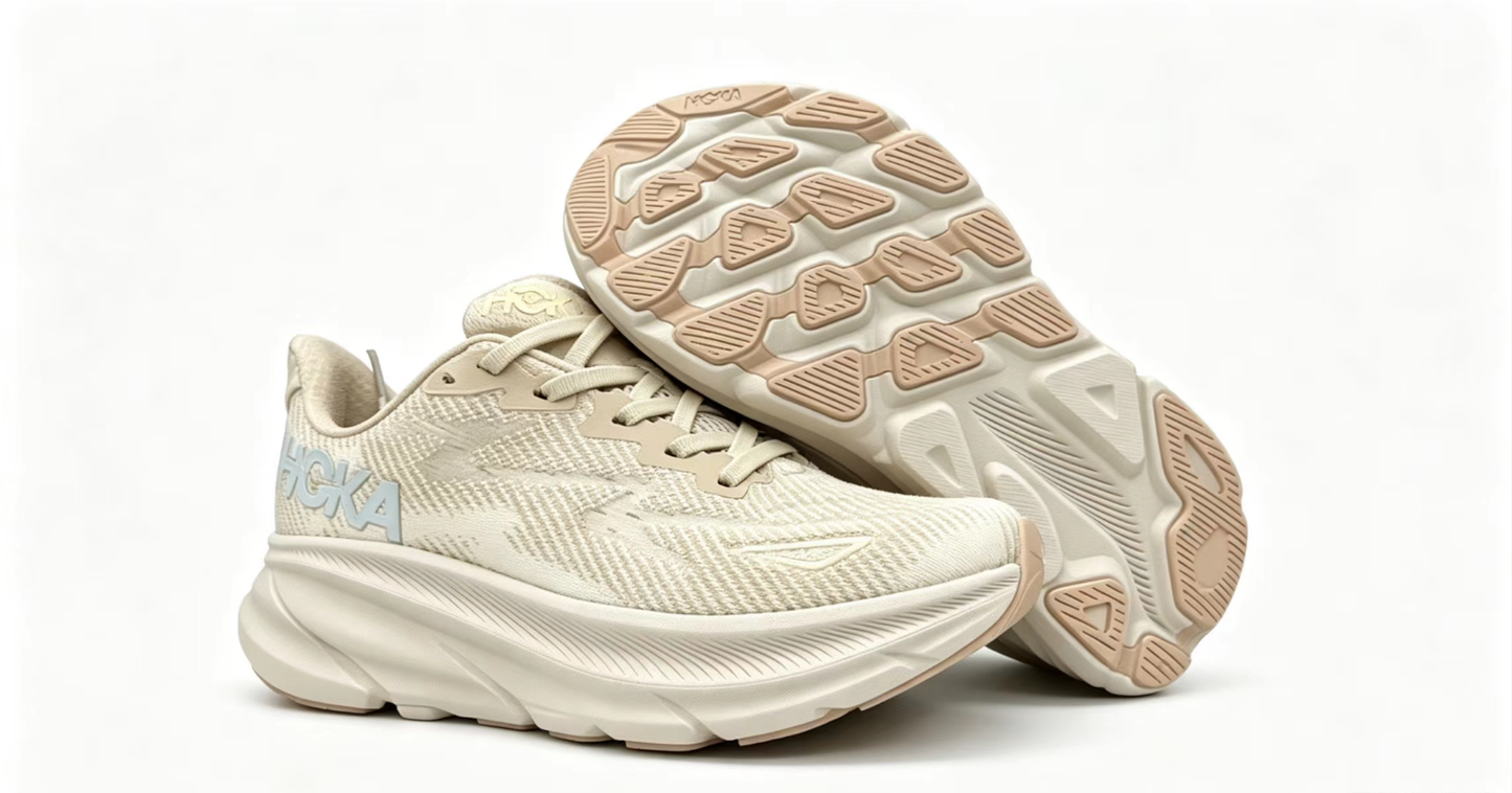 HOKA ONE ONE Clifton 9 – Cream/Ice Blue | Lightweight Cushioned Running Shoes