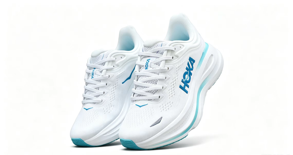HOKA ONE ONE Bondi 9 – White Sky Blue Cushioned Running Shoes