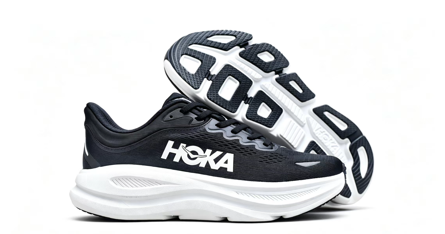 HOKA ONE ONE Bondi 9 – Black / White / Premium Cushioned Running Shoes