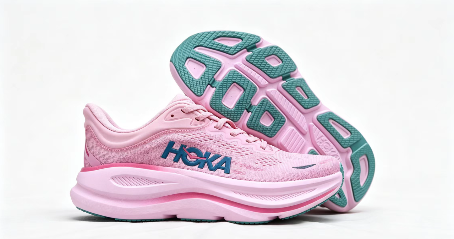 HOKA ONE ONE Bondi 9 – Cushioned Running Shoe in Pink & Blue