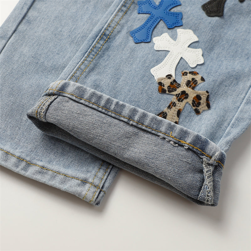 Chrome Hearts Distressed Denim Jeans | Stretch Tapered Fit