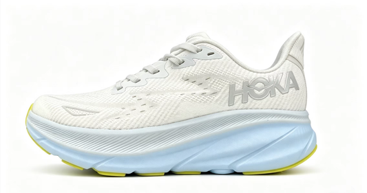 HOKA ONE ONE Clifton 9 – White/Light Blue/Yellow | Lightweight Cushioned Running Shoes