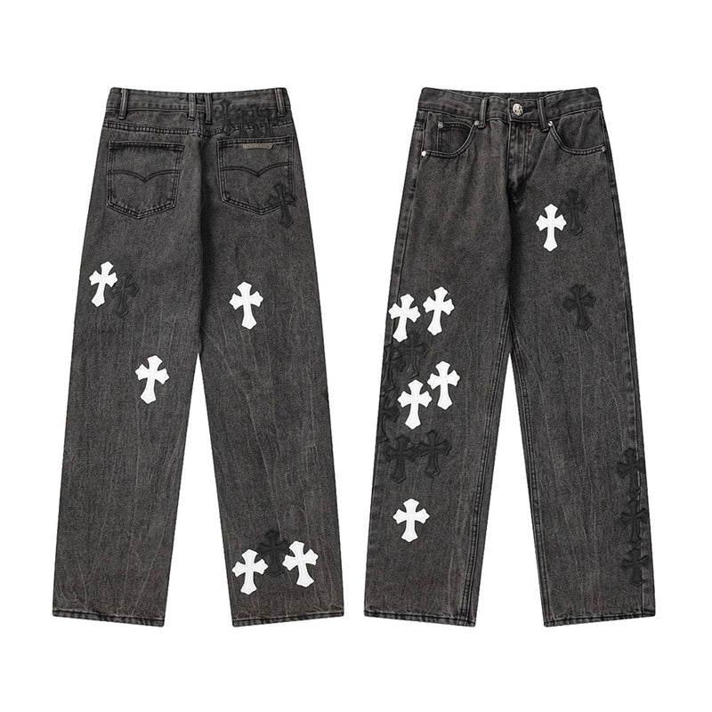 Chrome Hearts Distressed Denim Jeans | Stretch Tapered Fit