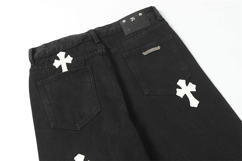 Chrome Hearts Distressed Denim Jeans | Stretch Tapered Fit