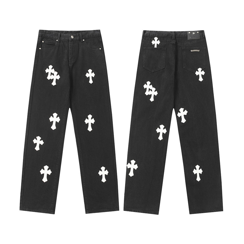 Chrome Hearts Distressed Denim Jeans | Stretch Tapered Fit