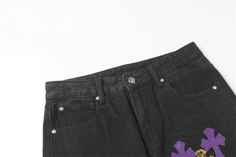 Chrome Hearts Distressed Denim Jeans | Stretch Tapered Fit