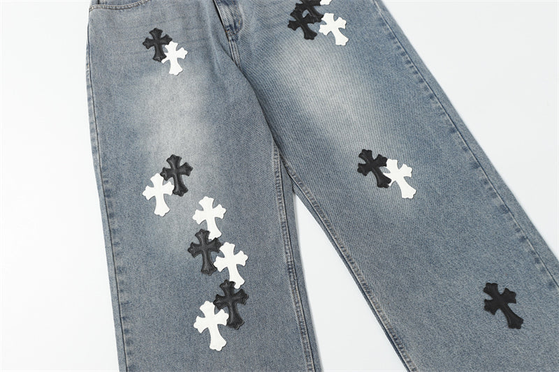 Chrome Hearts Distressed Denim Jeans | Stretch Tapered Fit