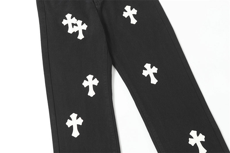 Chrome Hearts Distressed Denim Jeans | Stretch Tapered Fit