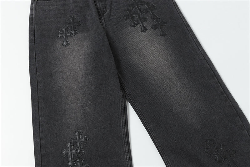 Chrome Hearts Distressed Denim Jeans | Stretch Tapered Fit