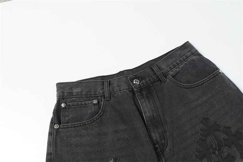 Chrome Hearts Distressed Denim Jeans | Stretch Tapered Fit