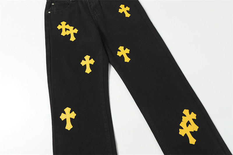 Chrome Hearts Distressed Denim Jeans | Stretch Tapered Fit