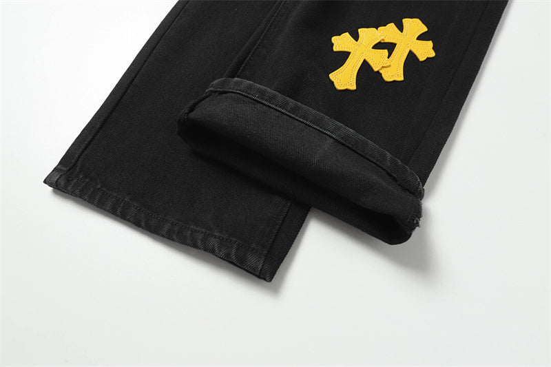 Chrome Hearts Distressed Denim Jeans | Stretch Tapered Fit