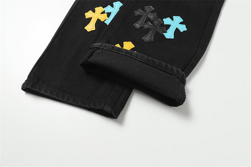 Chrome Hearts Distressed Denim Jeans | Stretch Tapered Fit