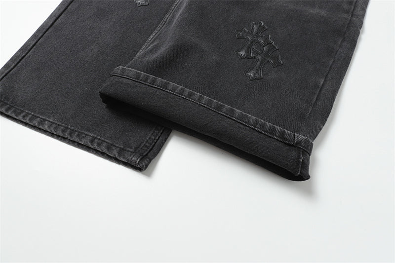 Chrome Hearts Distressed Denim Jeans | Stretch Tapered Fit