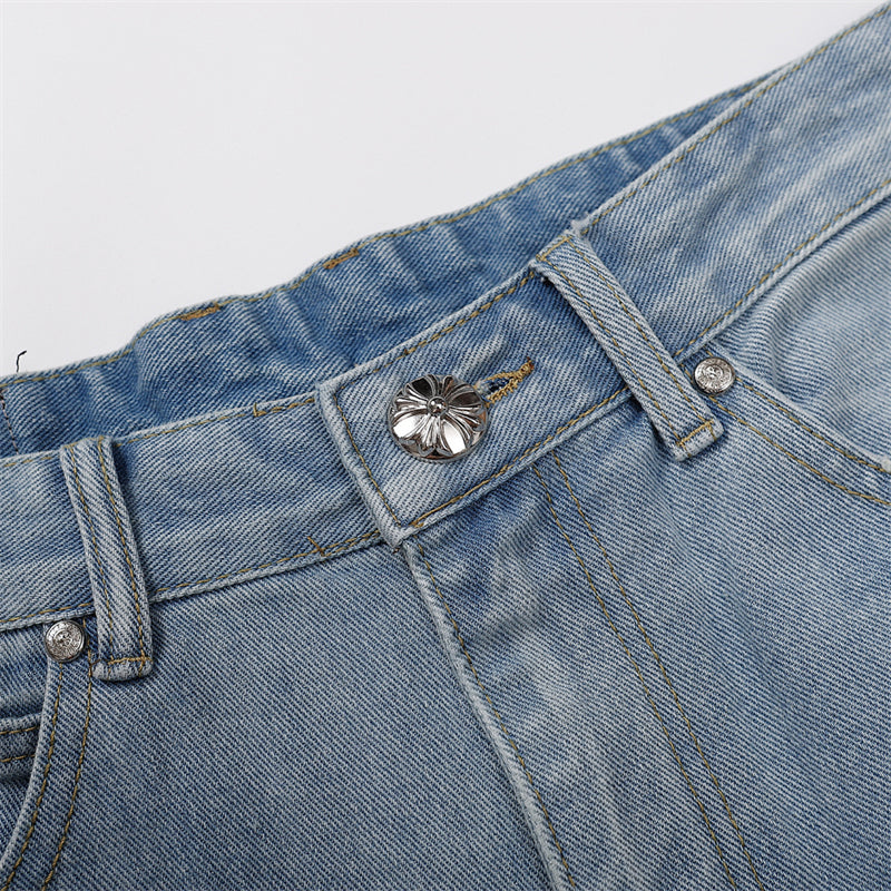 Chrome Hearts Distressed Denim Jeans | Stretch Tapered Fit