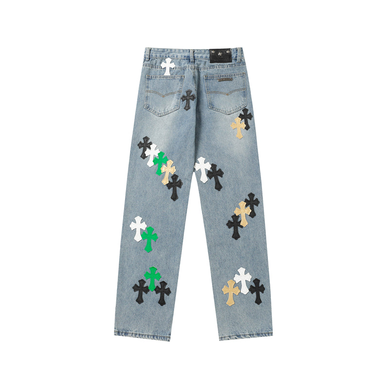 Chrome Hearts Distressed Denim Jeans | Stretch Tapered Fit