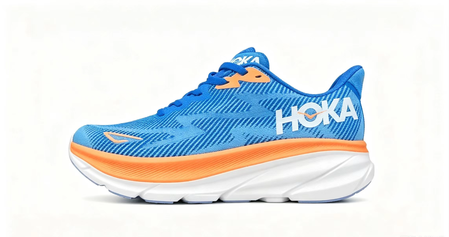 HOKA ONE ONE Clifton 9 – Blue/Orange | Lightweight Cushioned Running Shoes