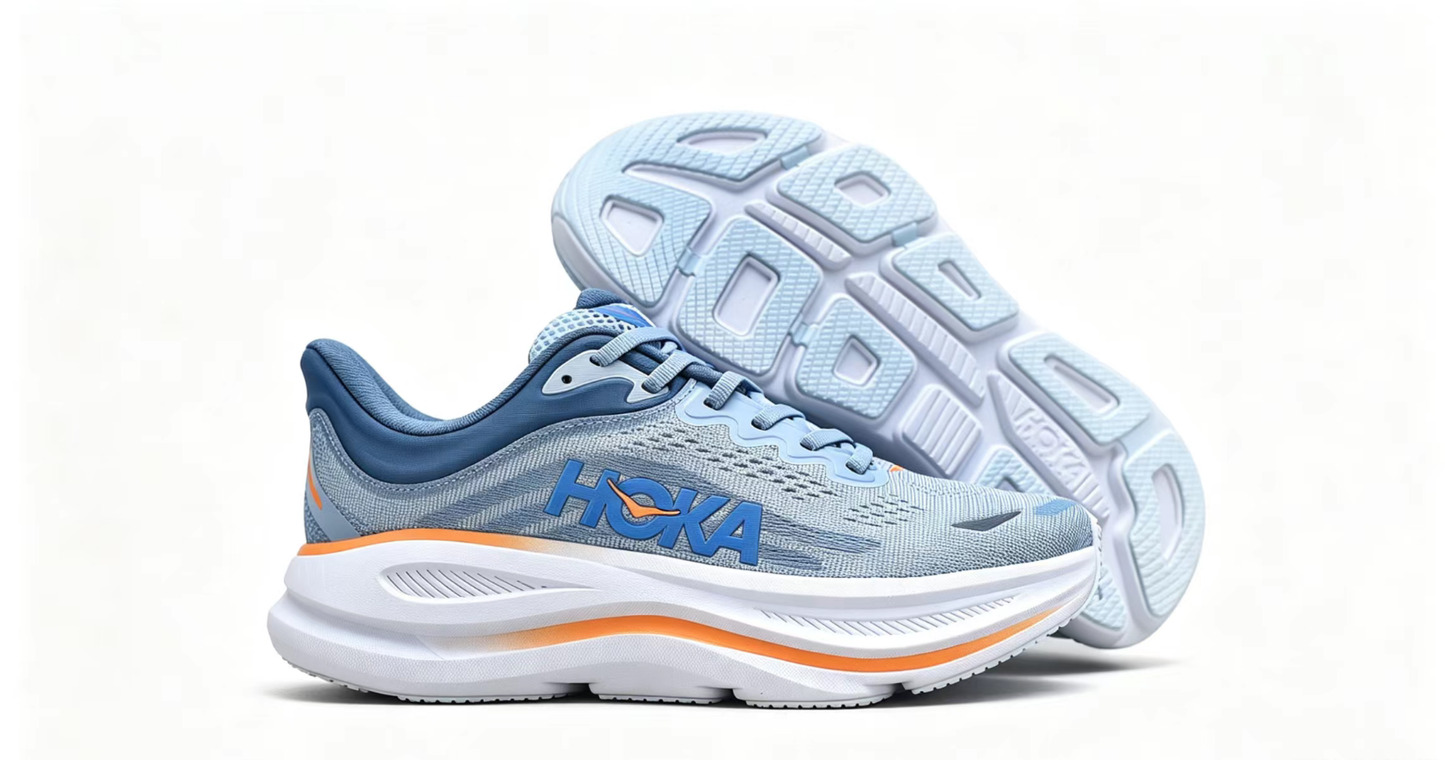 HOKA ONE ONE Bondi 9 – Blue Orange Cushioned Running Shoes