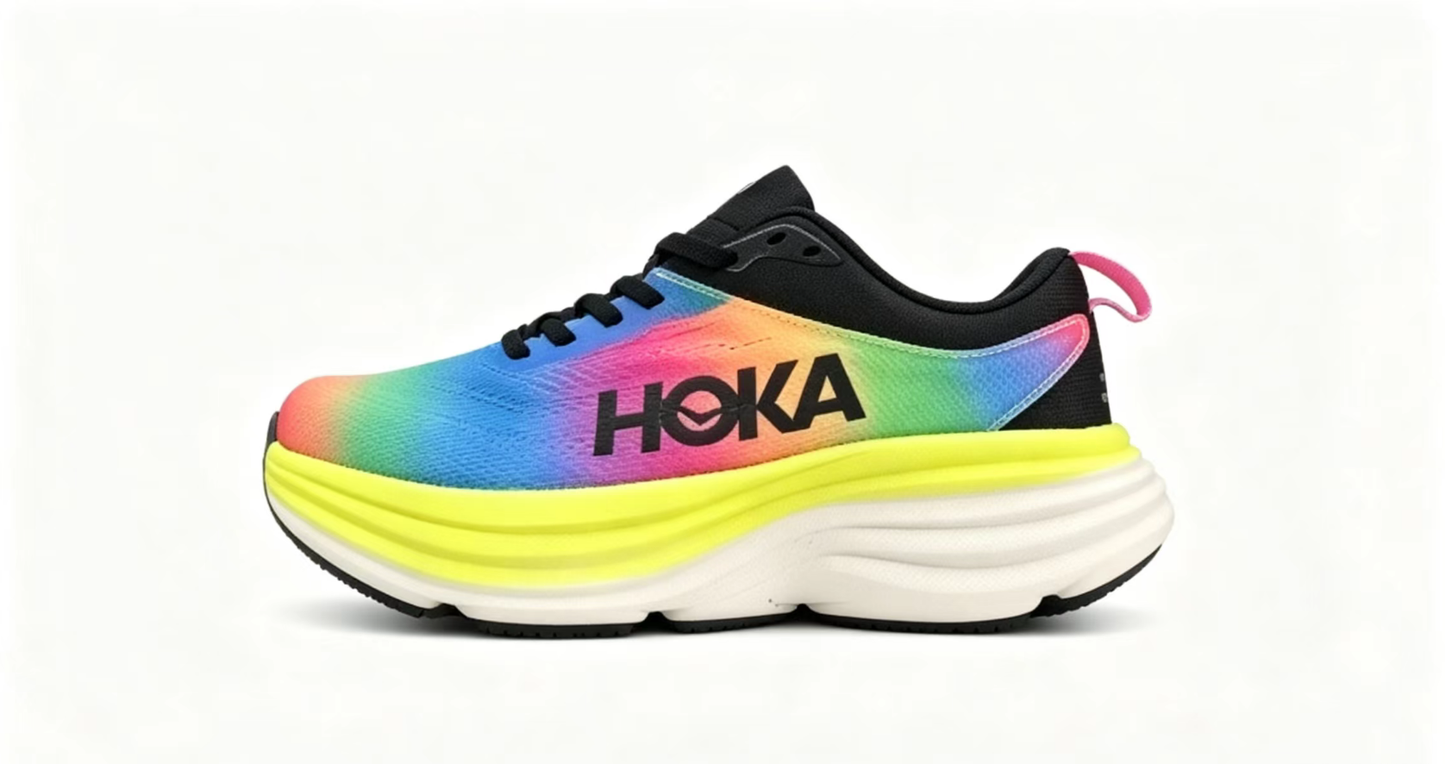 HOKA ONE ONE Bondi 8 “Rainbow Neon” Max Cushion Running Shoes