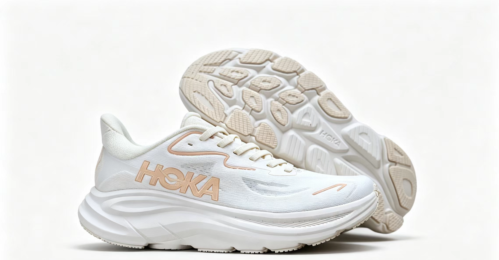HOKA ONE ONE Bondi 9 – White Beige Cushioned Running Shoes