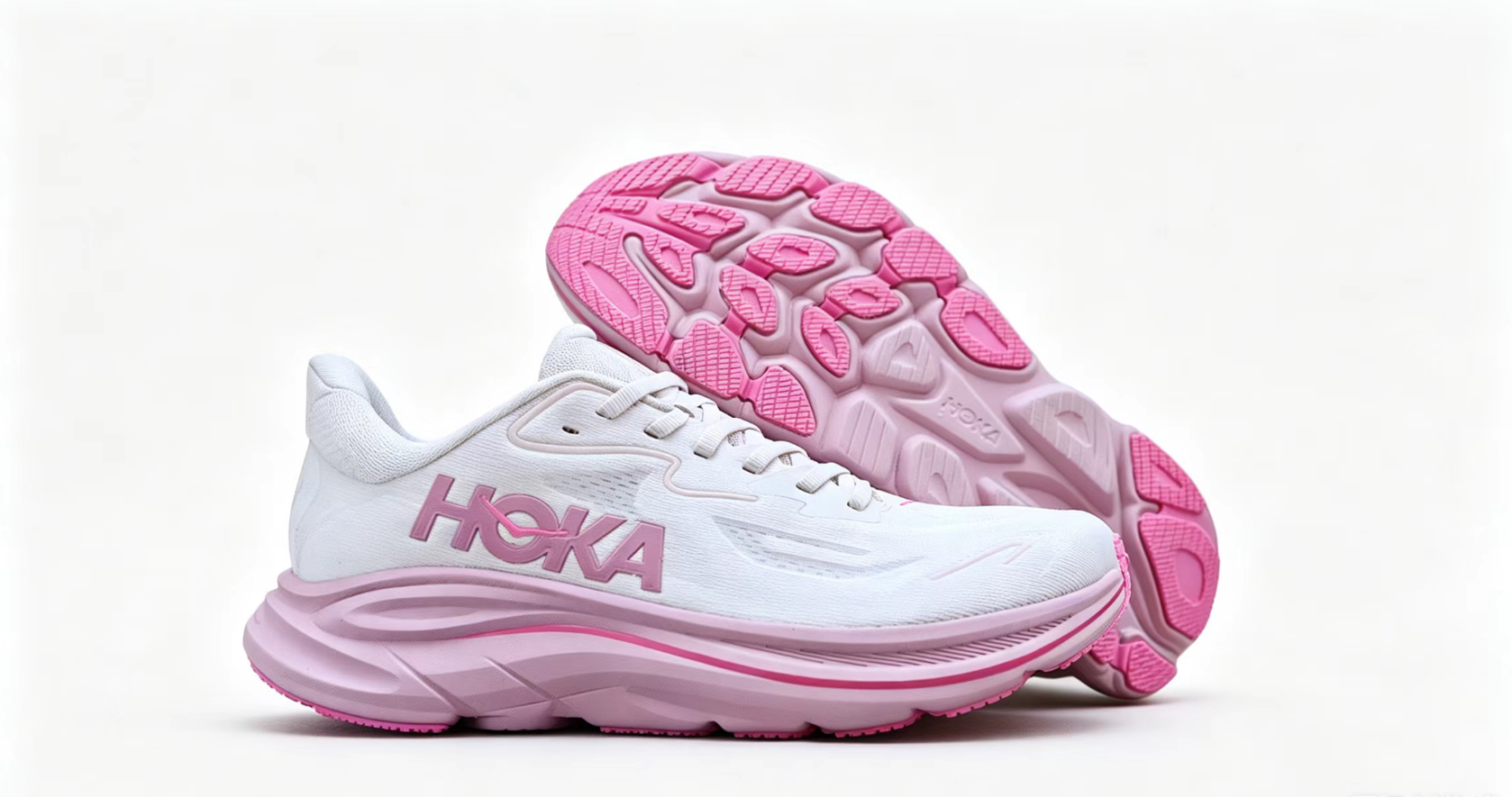 HOKA ONE ONE Clifton 10 – Lightweight White & Pink Runner