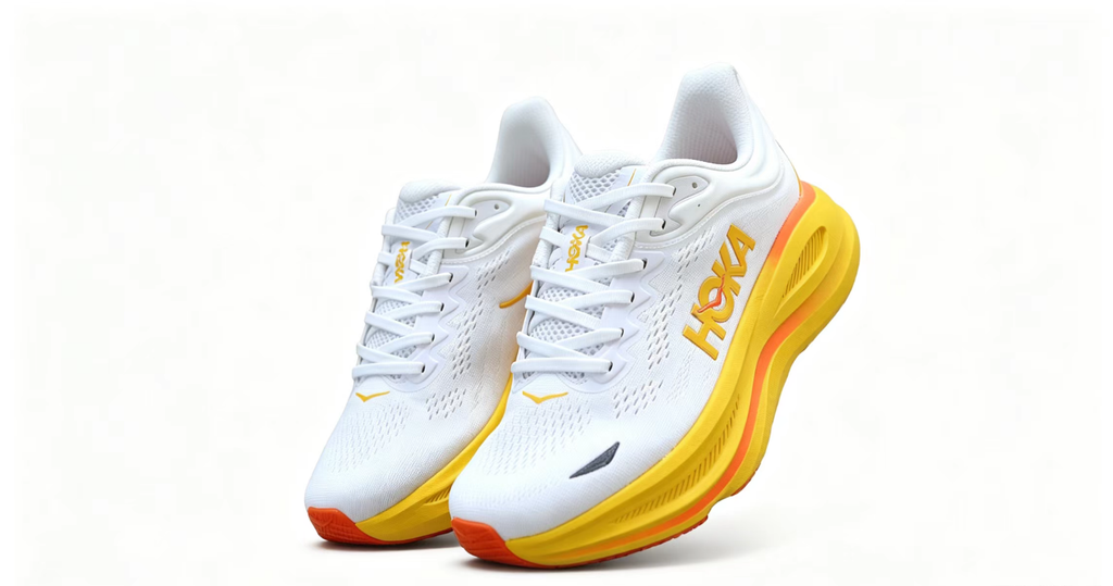 HOKA ONE ONE Bondi 9 White Yellow Orange Running Shoes