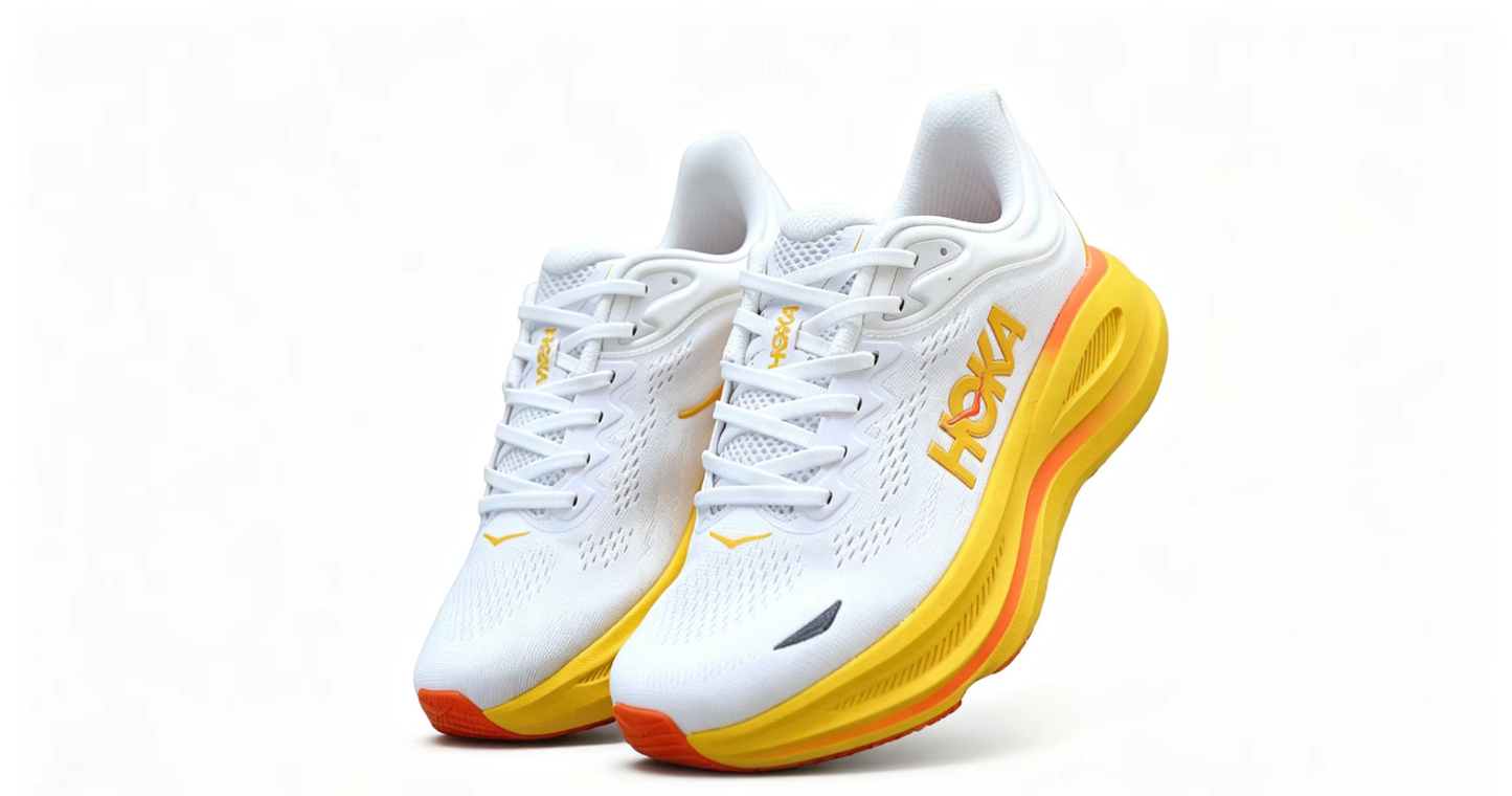 HOKA ONE ONE Bondi 9 White Yellow Orange Running Shoes