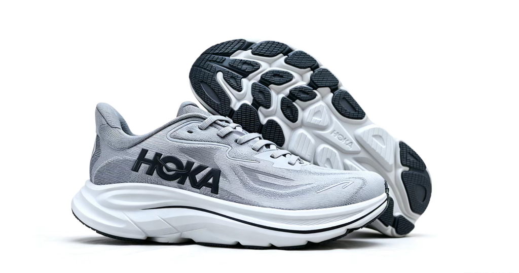 HOKA ONE ONE Clifton 10 – Grey/Black Ultra-Cushioned Running Shoes
