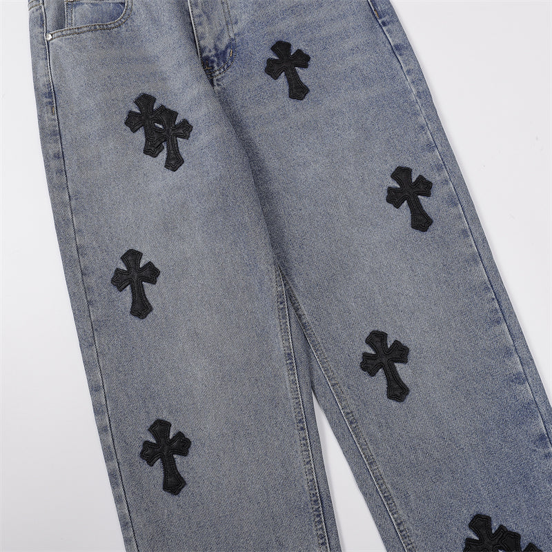 Chrome Hearts Distressed Denim Jeans | Stretch Tapered Fit