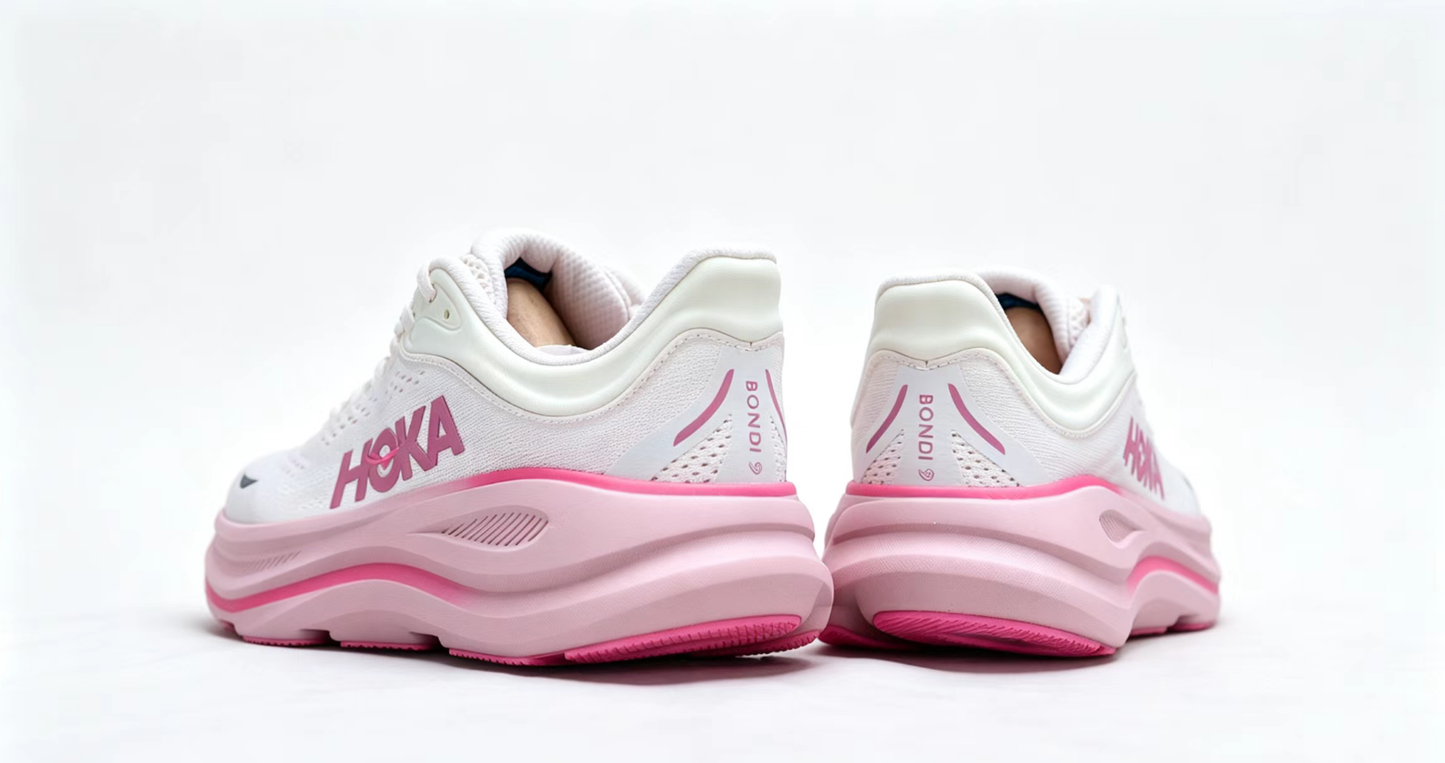 HOKA ONE ONE Bondi 9 – Cushioned Running Shoe in Pink & White