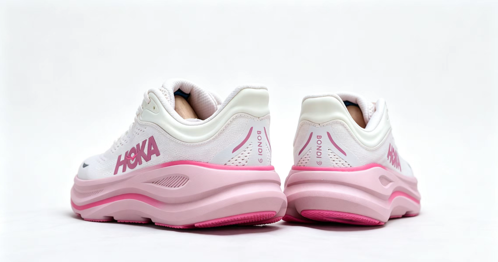 HOKA ONE ONE Bondi 9 – Cushioned Running Shoe in Pink & White