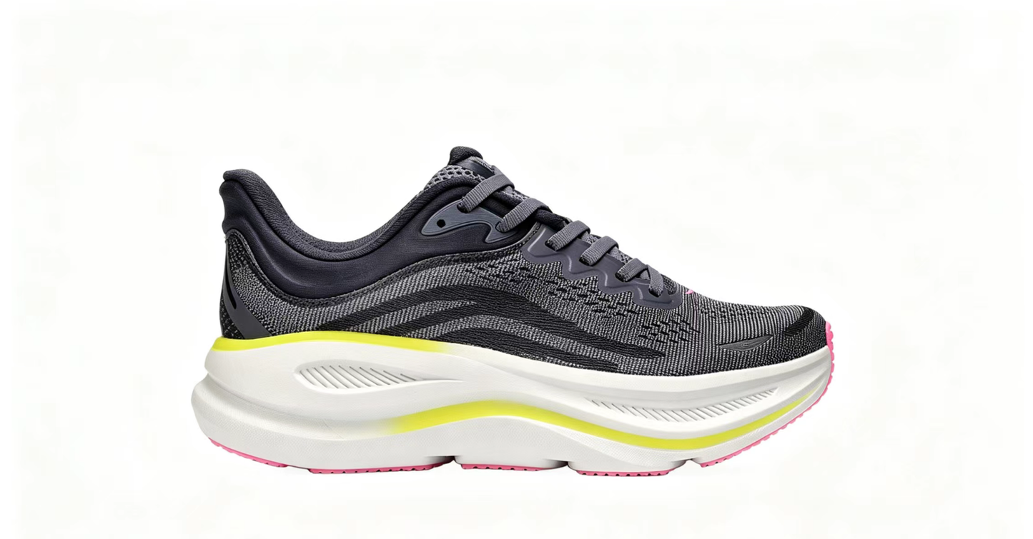HOKA ONE ONE Bondi 9 – Cushioned Running Shoe in Dark Grey & Neon