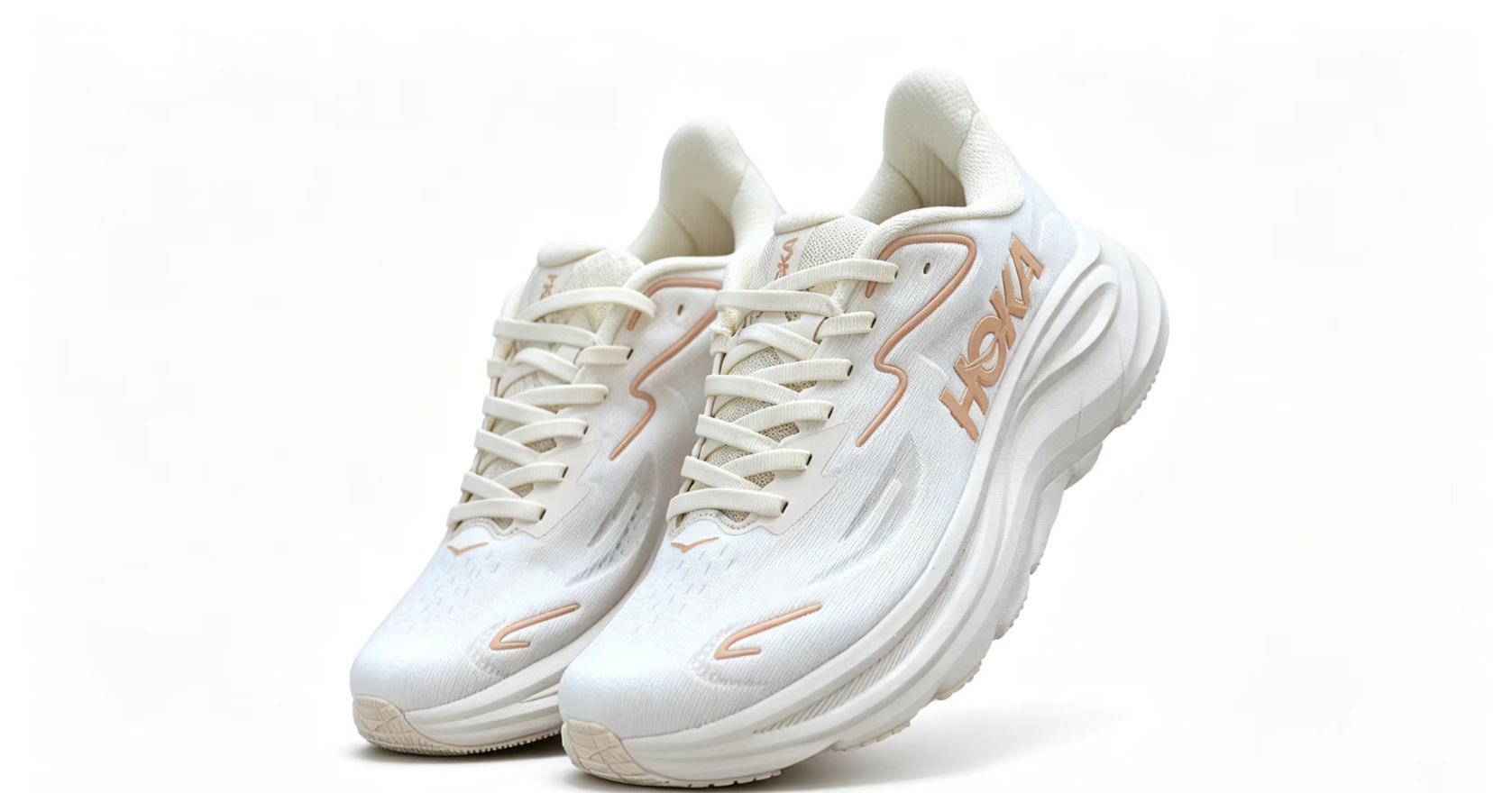HOKA ONE ONE Clifton 10 – Lightweight White & Peach Runner