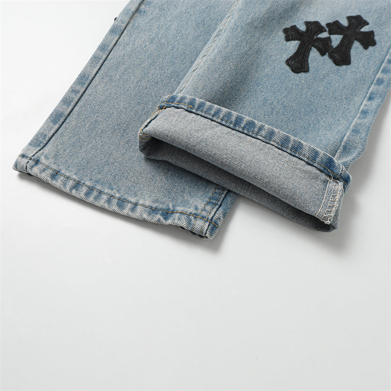 Chrome Hearts Distressed Denim Jeans | Stretch Tapered Fit