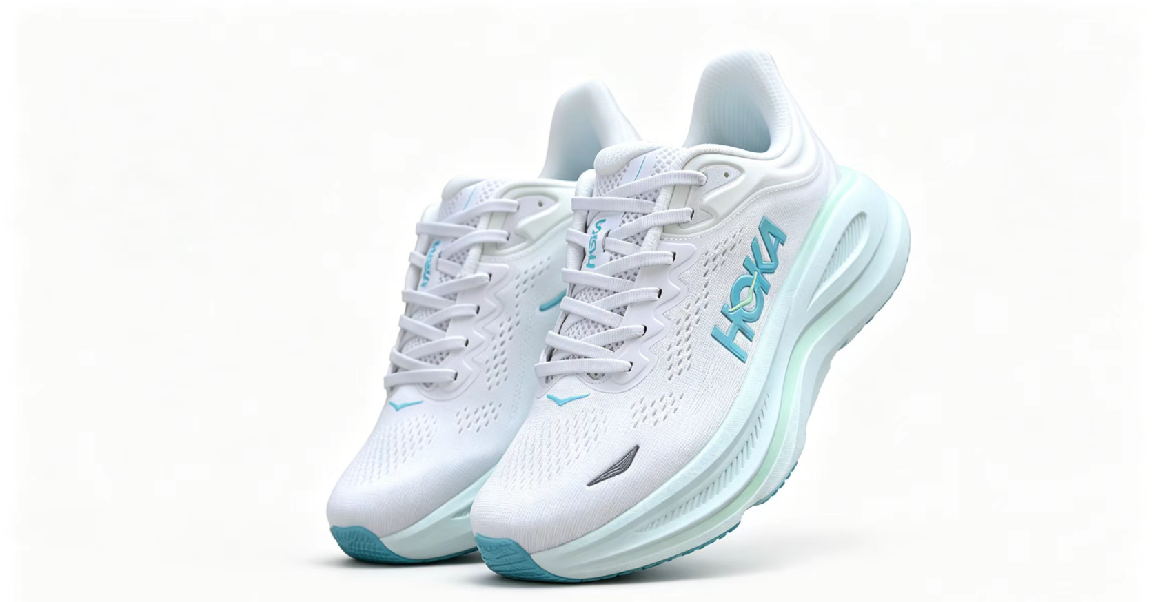 HOKA ONE ONE Bondi 9 – White / Aqua / Premium Cushioned Running Shoes