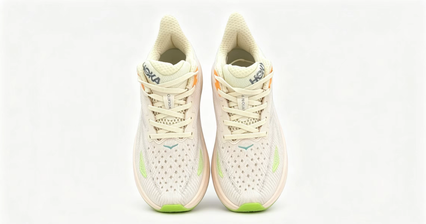 HOKA ONE ONE Clifton 9 – Beige & Green Running Shoes