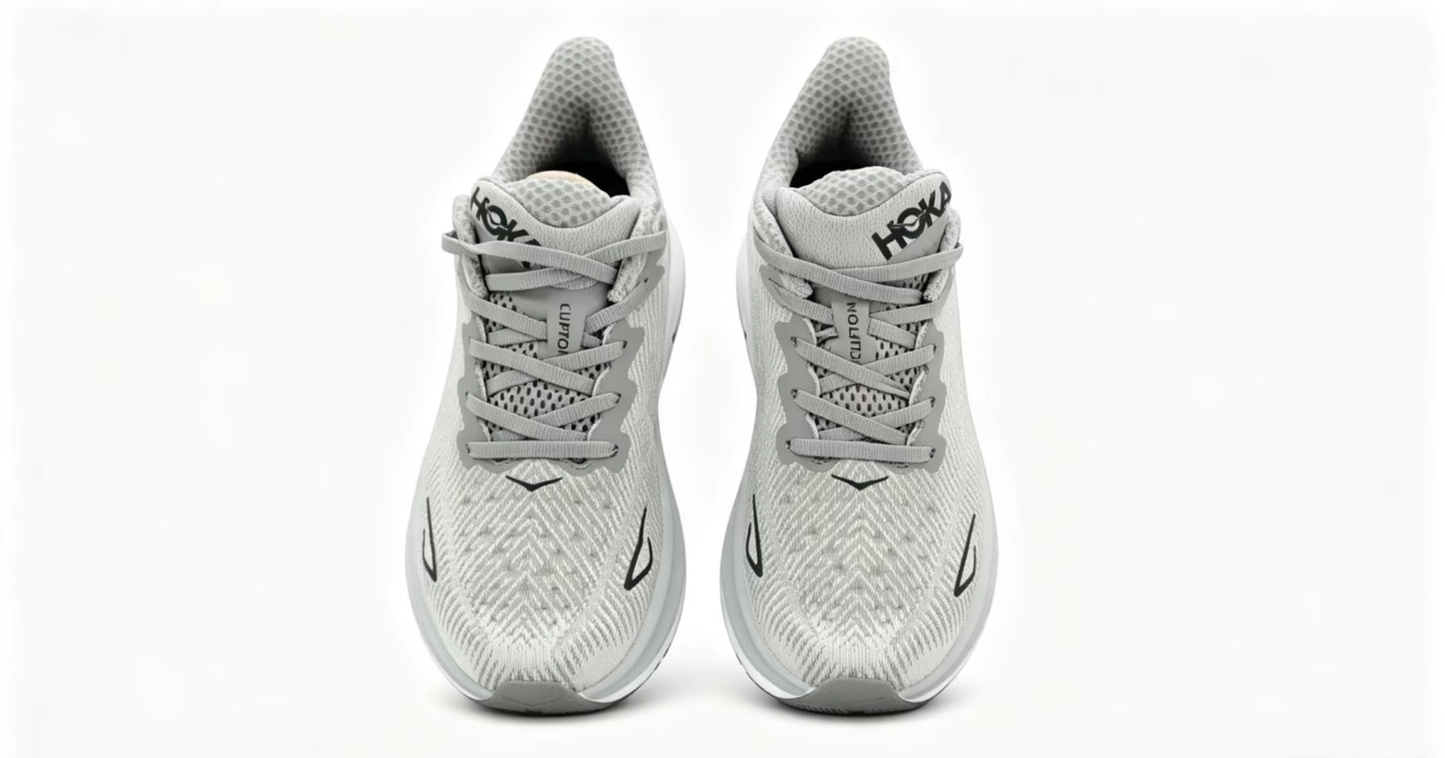 HOKA ONE ONE Clifton 9 – Light Grey/White | Lightweight Cushioned Running Shoes