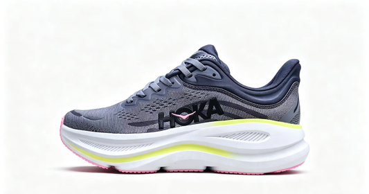HOKA ONE ONE Bondi 9 – Cushioned Running Shoe in Dark Grey & Neon