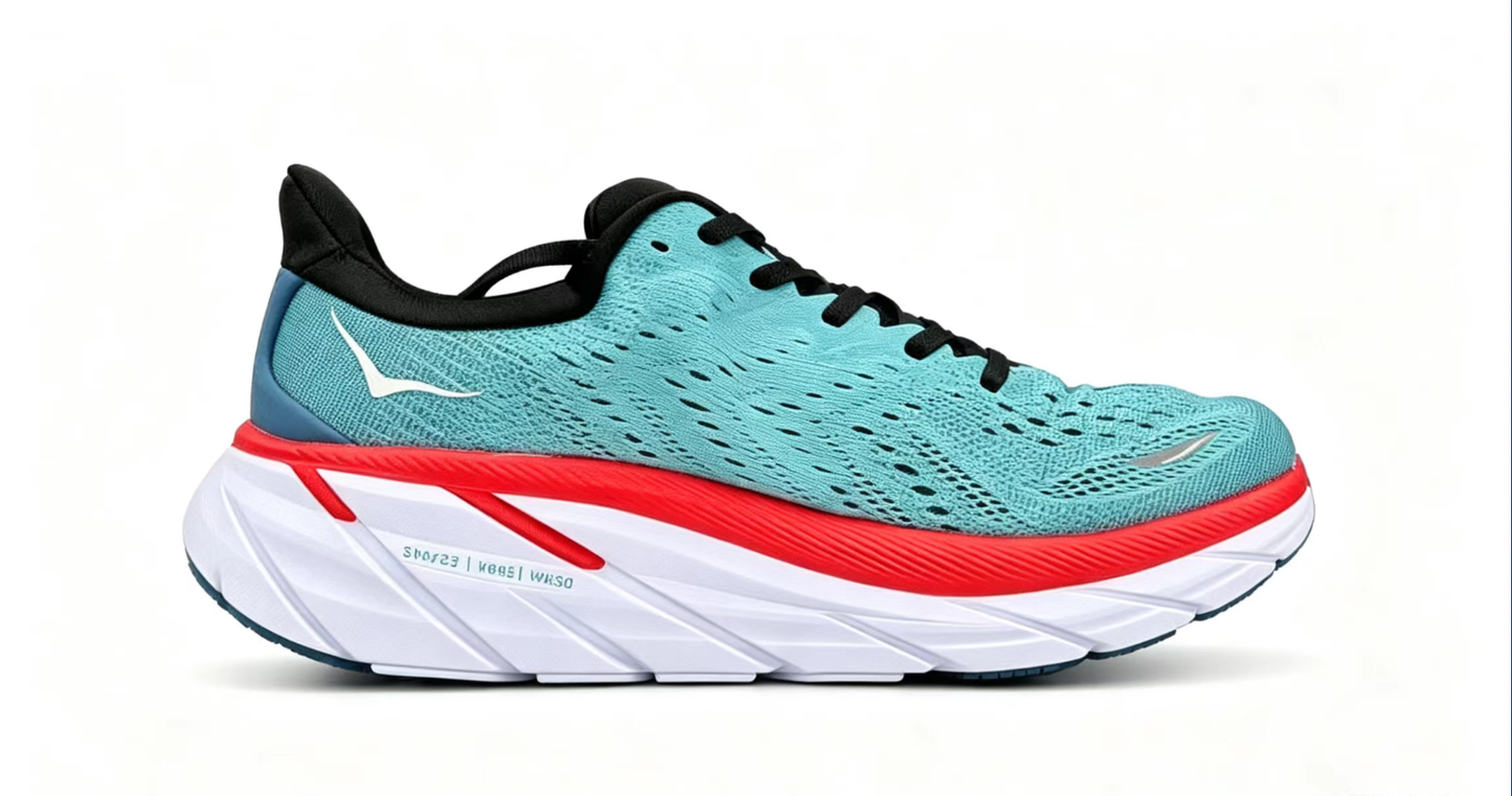 HOKA ONE ONE Clifton 8 – Teal/Red Lightweight Running Shoes