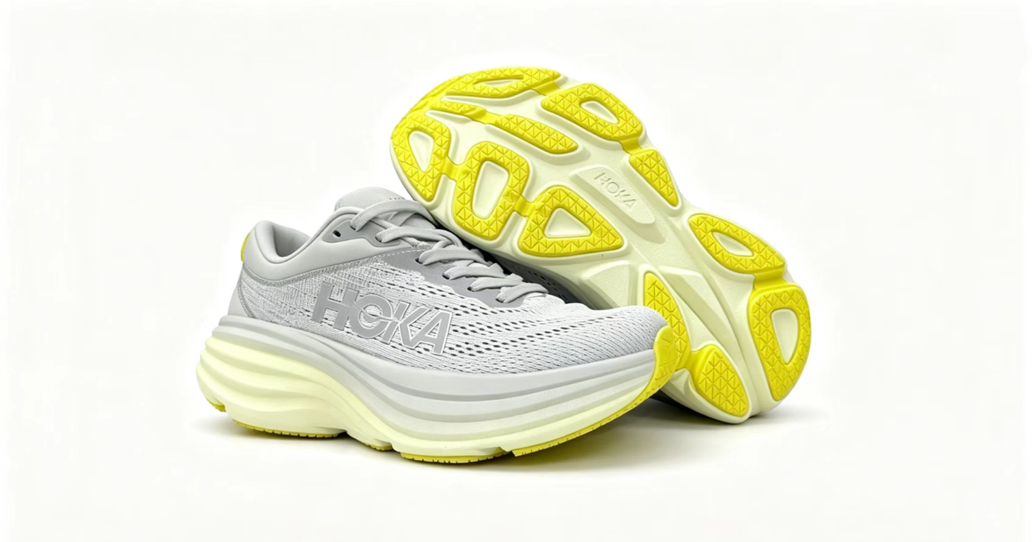 HOKA ONE ONE Bondi8 Running Shoes — Super Grey/Yellow Colorway