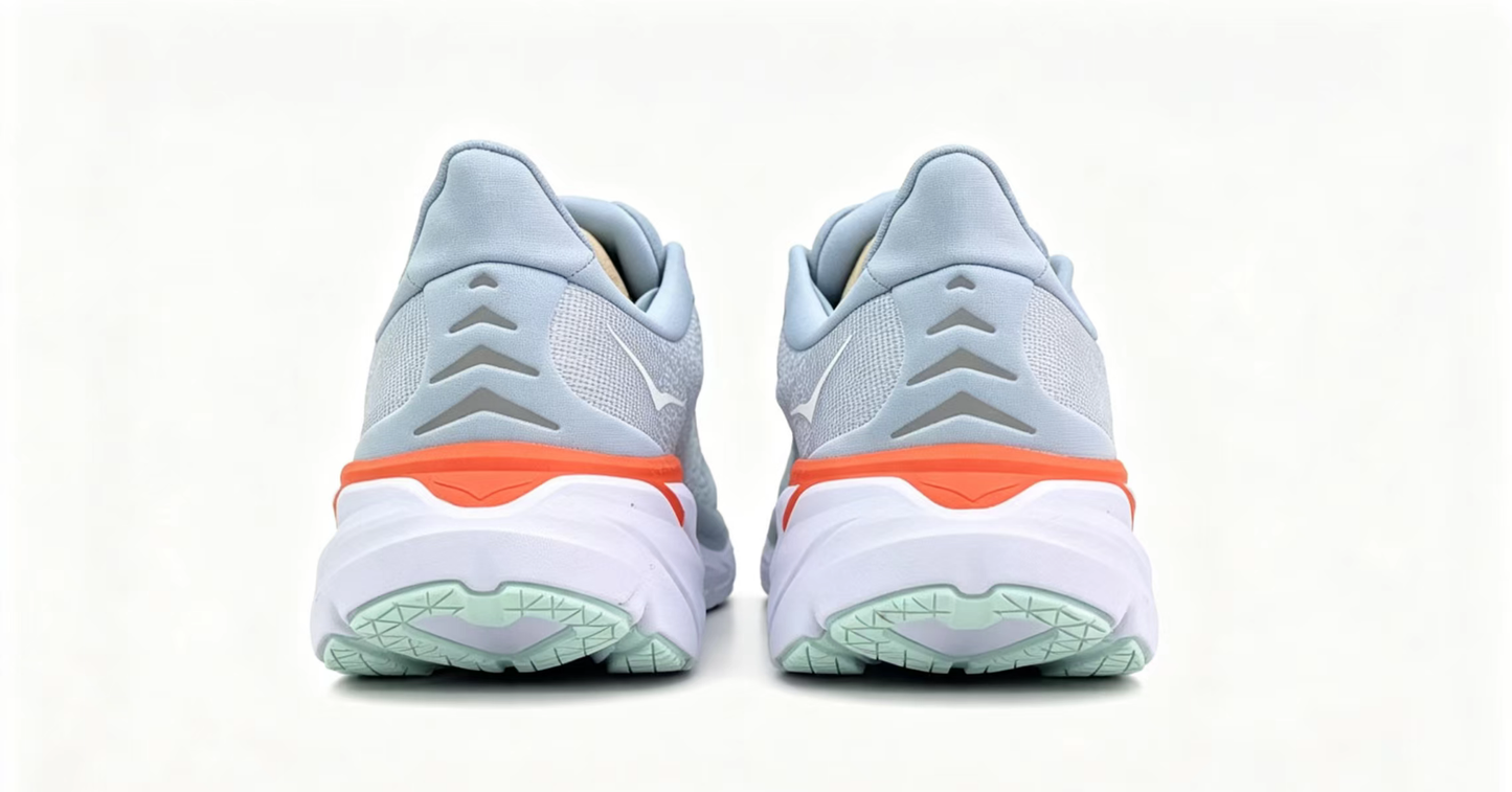 HOKA ONE ONE Clifton 8 – Light Gray & Orange Running Shoes