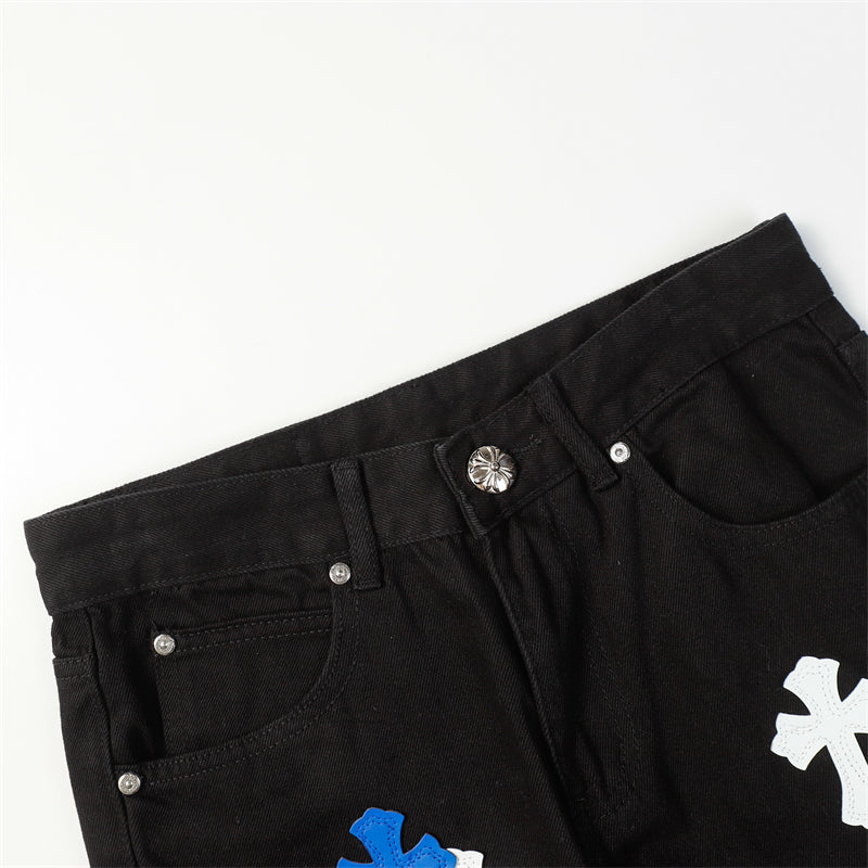 Chrome Hearts Distressed Denim Jeans | Stretch Tapered Fit
