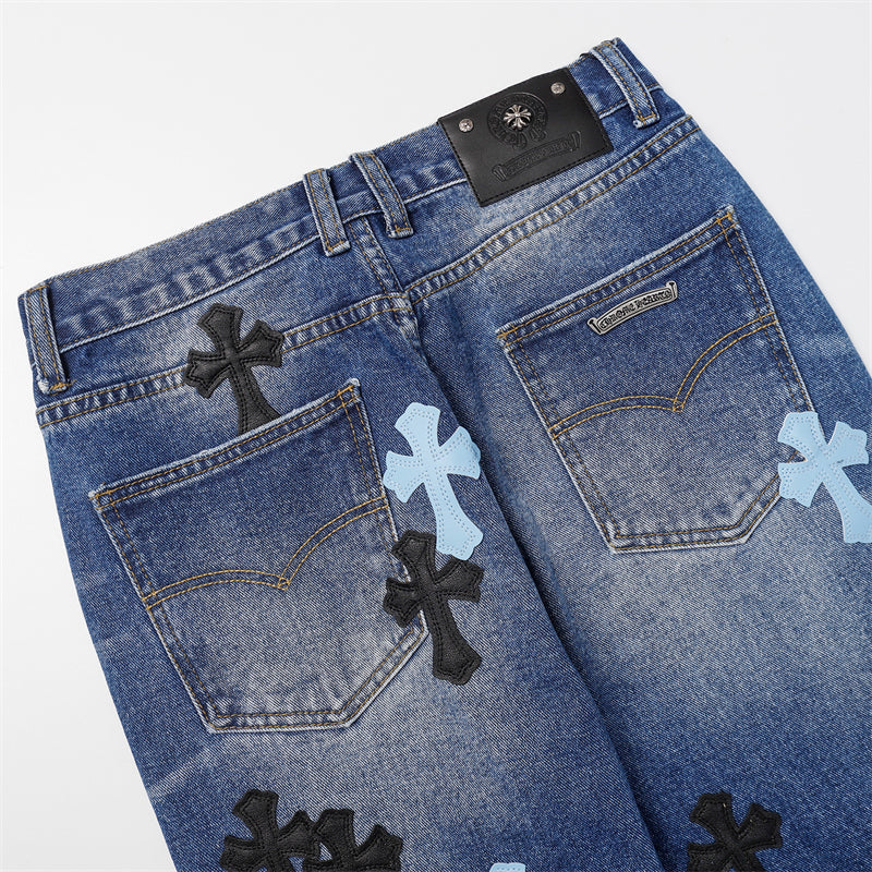Chrome Hearts Distressed Denim Jeans | Stretch Tapered Fit