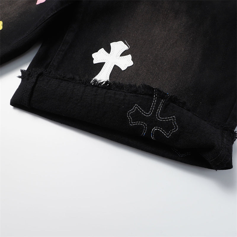 Chrome Hearts Distressed Denim Jeans | Stretch Tapered Fit
