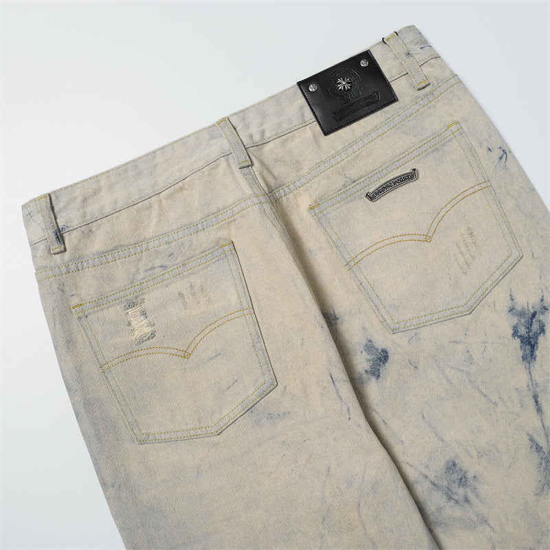 Chrome Hearts Distressed Denim Jeans | Stretch Tapered Fit