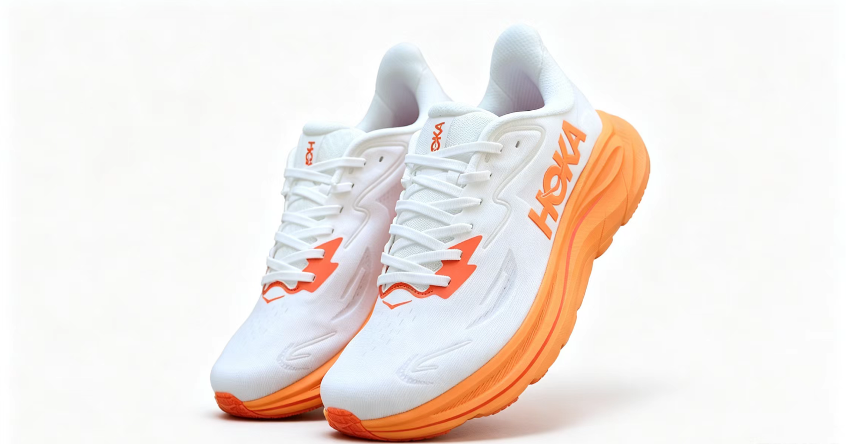 HOKA ONE ONE Clifton 10 – Energetic White & Orange Design