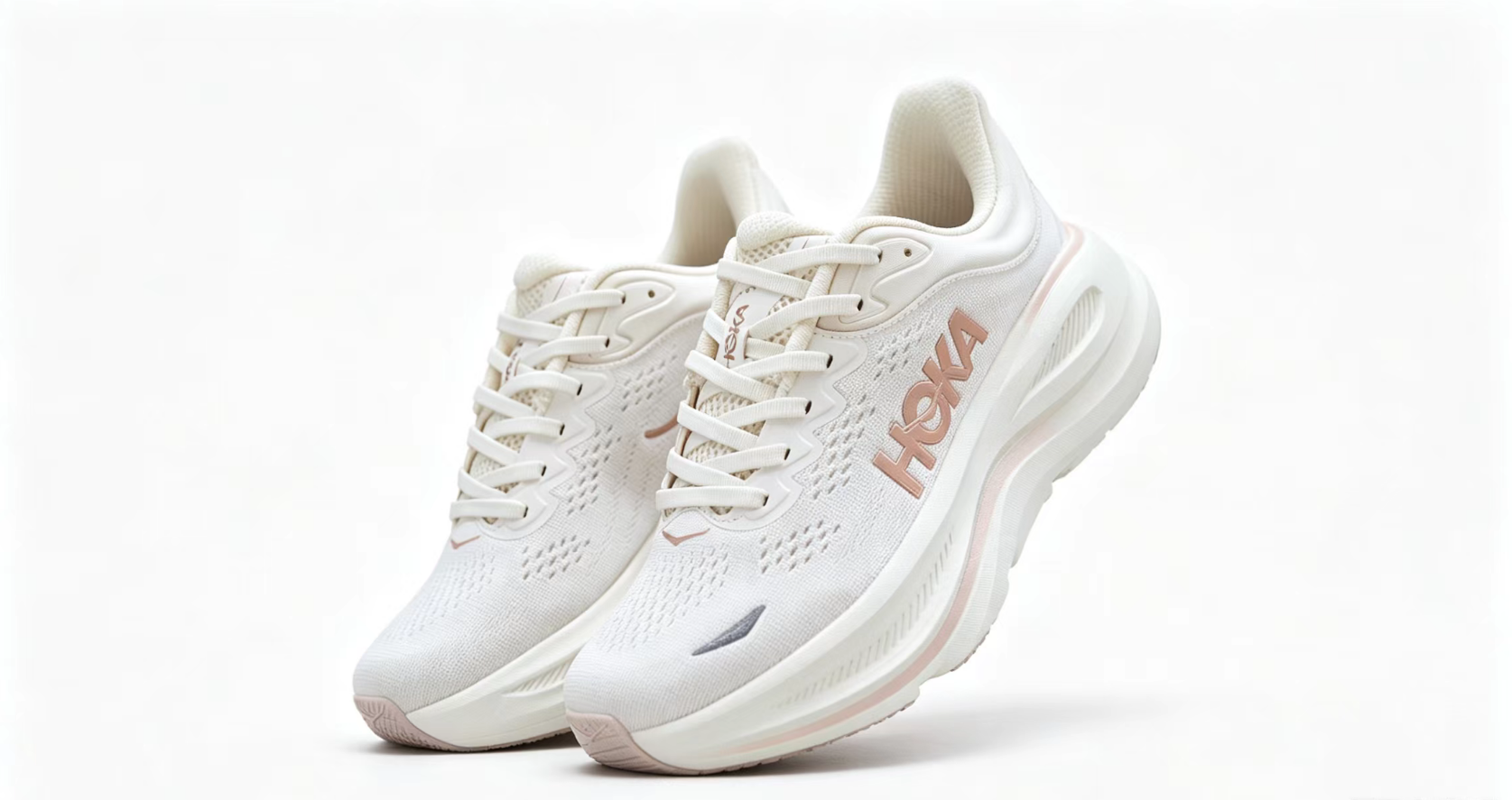 HOKA ONE ONE Bondi 9 – White Rose Gold Cushioned Running Shoes