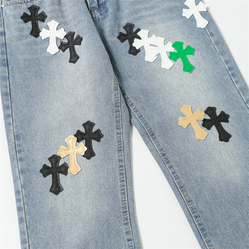 Chrome Hearts Distressed Denim Jeans | Stretch Tapered Fit