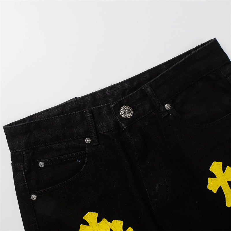 Chrome Hearts Distressed Denim Jeans | Stretch Tapered Fit
